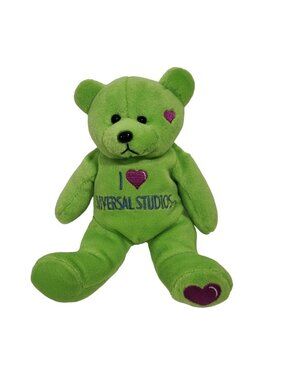 Universal Studios Green Bear Stuffed Animal Plush Toy Hearts Valentine 8 inch